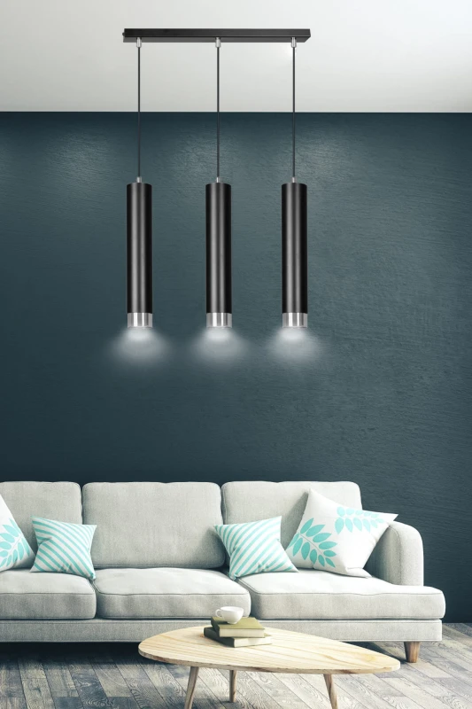 KIBO 3 BLACK-CHROME 643/3 designerski spot wiszący czarne tuby srebrne dodatki 7