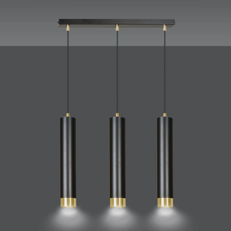 KIBO 3 BLACK-GOLD 644/3 designerski spot wiszący czarne tuby złote dodatki 1