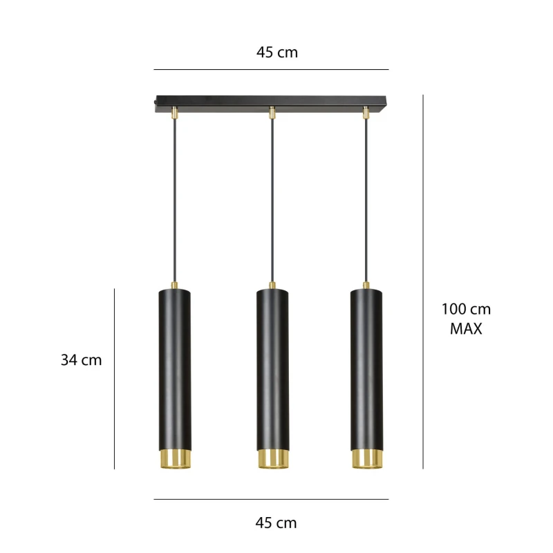 KIBO 3 BLACK-GOLD 644/3 designerski spot wiszący czarne tuby złote dodatki 5