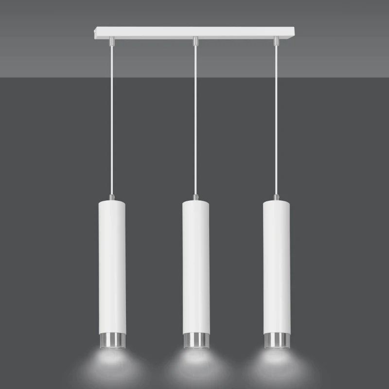 KIBO 3 WHITE-CHROME 641/3 designerski spot wiszący białe tuby srebrne dodatki 1