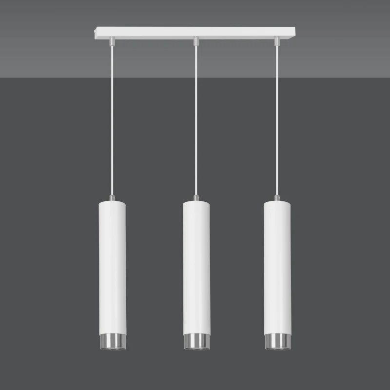 KIBO 3 WHITE-CHROME 641/3 designerski spot wiszący białe tuby srebrne dodatki 3