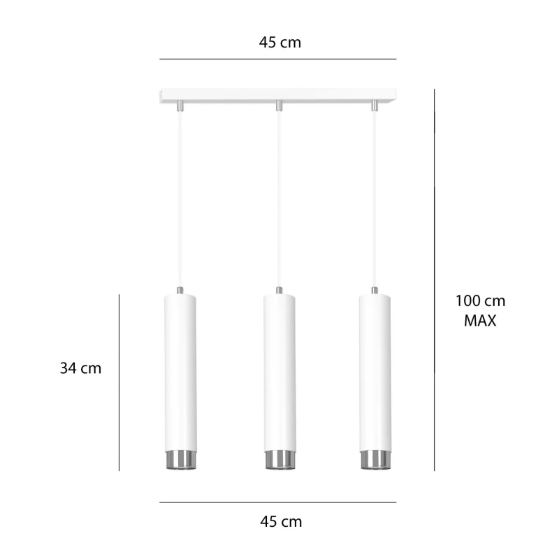KIBO 3 WHITE-CHROME 641/3 designerski spot wiszący białe tuby srebrne dodatki 4