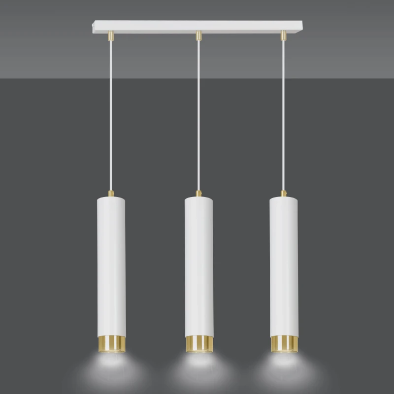 KIBO 3 WHITE-GOLD 642/3 designerski spot wiszący białe tuby złote dodatki 1