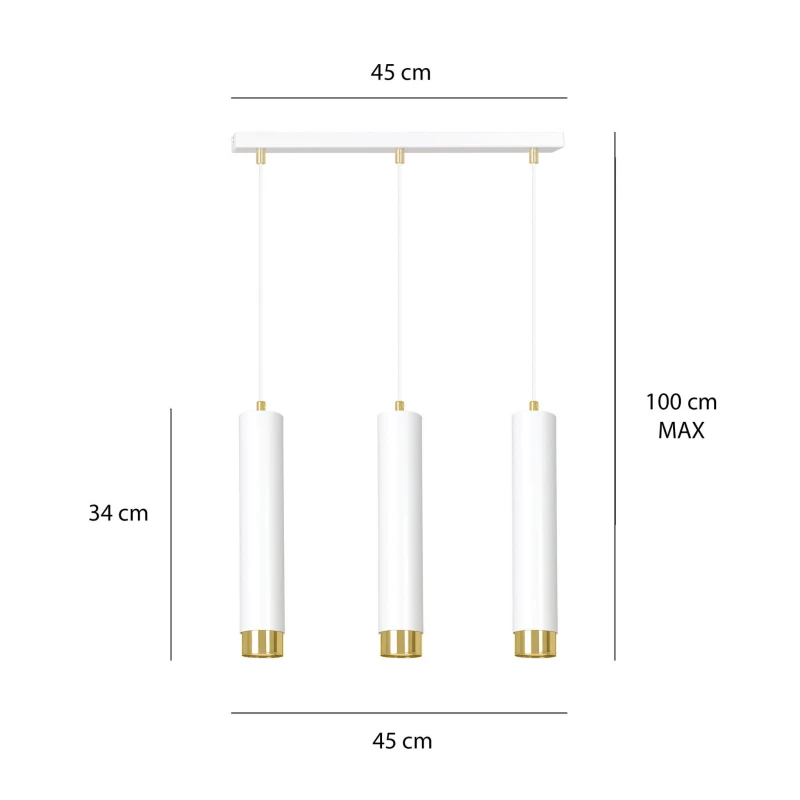 KIBO 3 WHITE-GOLD 642/3 designerski spot wiszący białe tuby złote dodatki 4