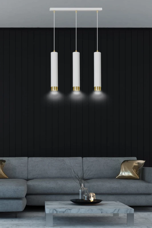 KIBO 3 WHITE-GOLD 642/3 designerski spot wiszący białe tuby złote dodatki 6