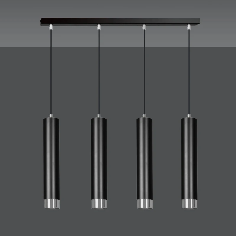 KIBO 4 BLACK-CHROME 643/4 designerski spot wiszący czarne tuby srebrne dodatki 2