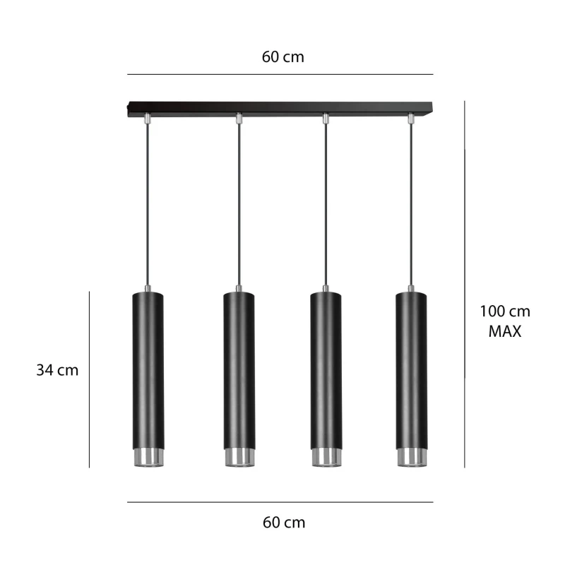 KIBO 4 BLACK-CHROME 643/4 designerski spot wiszący czarne tuby srebrne dodatki 4
