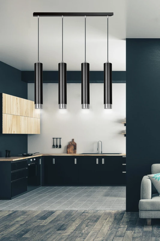 KIBO 4 BLACK-CHROME 643/4 designerski spot wiszący czarne tuby srebrne dodatki 7