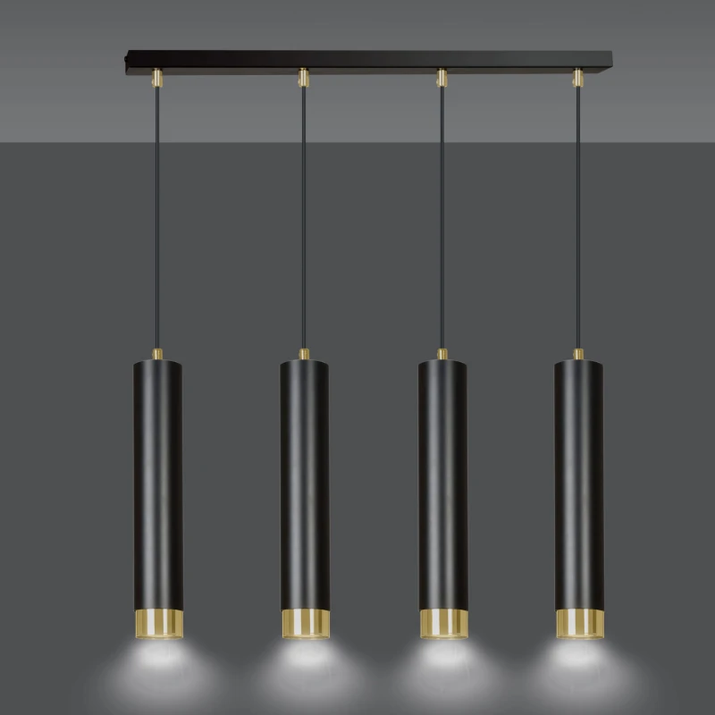 KIBO 4 BLACK-GOLD 644/4 designerski spot wiszący czarne tuby złote dodatki 1