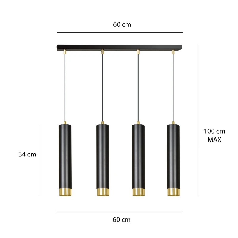 KIBO 4 BLACK-GOLD 644/4 designerski spot wiszący czarne tuby złote dodatki 3