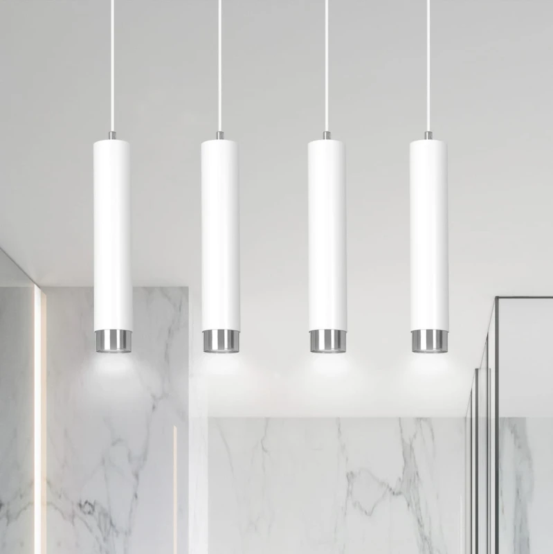 KIBO 4 WHITE-CHROME 641/4 designerski spot wiszący białe tuby srebrne dodatki