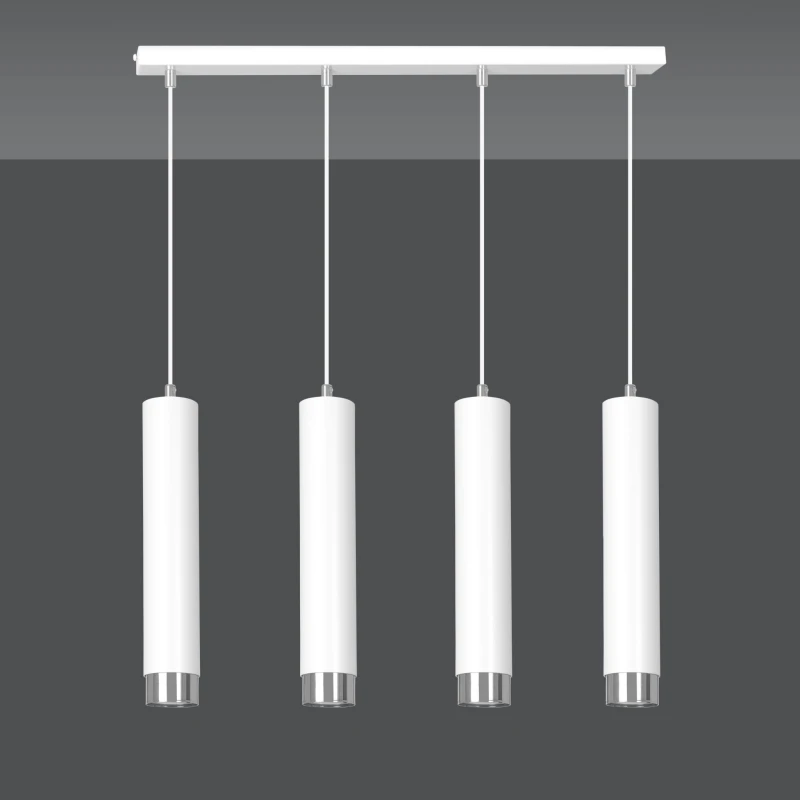 KIBO 4 WHITE-CHROME 641/4 designerski spot wiszący białe tuby srebrne dodatki 3