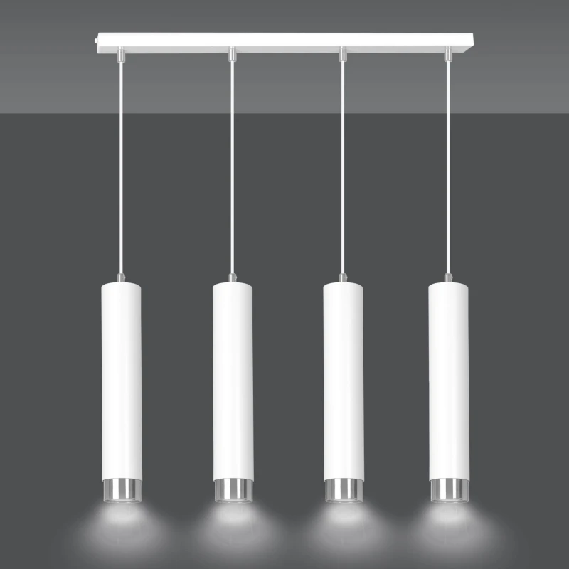 KIBO 4 WHITE-CHROME 641/4 designerski spot wiszący białe tuby srebrne dodatki 4