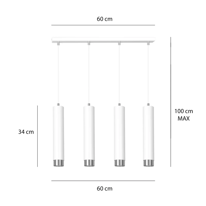 KIBO 4 WHITE-CHROME 641/4 designerski spot wiszący białe tuby srebrne dodatki 5