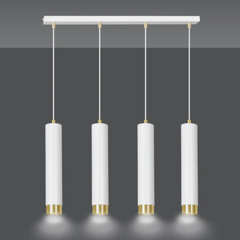 KIBO 4 WHITE-GOLD 642/4 designerski spot wiszący białe tuby złote dodatki 1