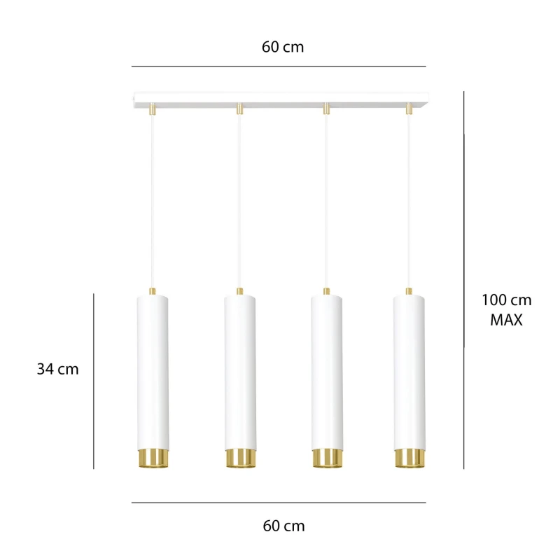 KIBO 4 WHITE-GOLD 642/4 designerski spot wiszący białe tuby złote dodatki 4