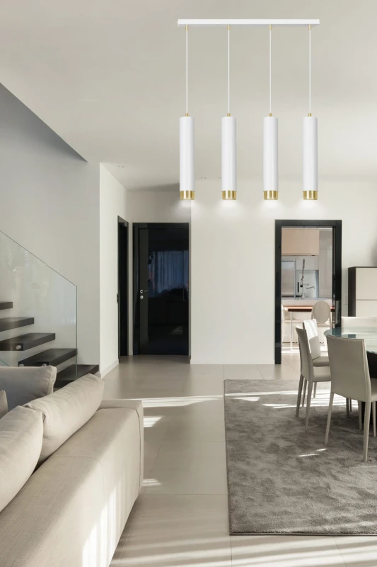 KIBO 4 WHITE-GOLD 642/4 designerski spot wiszący białe tuby złote dodatki 7