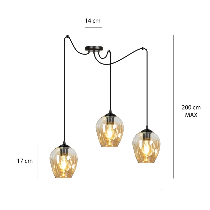 LEVEL 3 BL MIODOWY 758/3 lampa wisząca klosze szklane kule regulowana nowoczesna 10