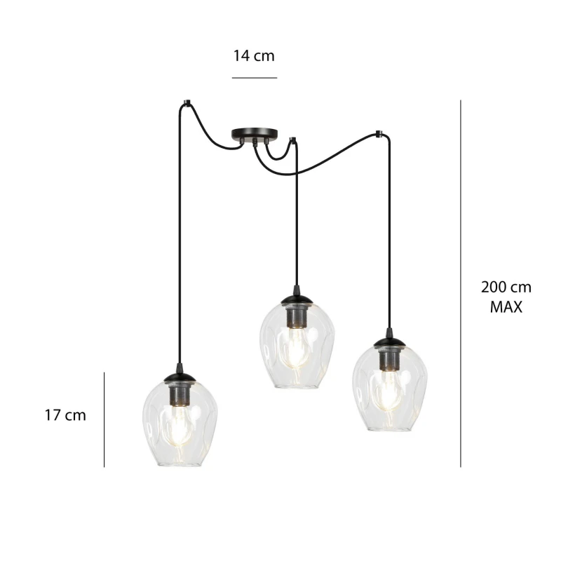 LEVEL 3 BL TRANSPARENT 756/3 lampa wisząca klosze szklane kule regulowana nowoczesna 7