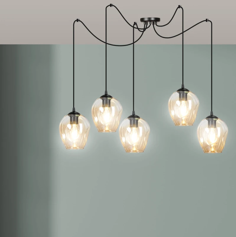 LEVEL 5 BL MIODOWY 758/5 lampa wisząca klosze szklane kule regulowana nowoczesna