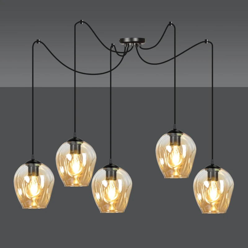 LEVEL 5 BL MIODOWY 758/5 lampa wisząca klosze szklane kule regulowana nowoczesna 5