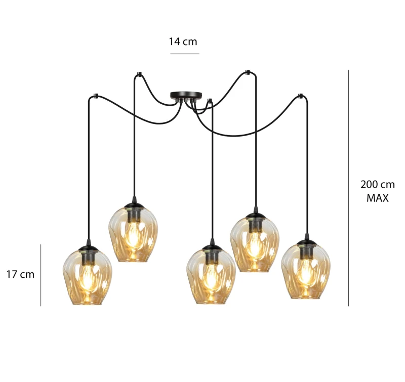 LEVEL 5 BL MIODOWY 758/5 lampa wisząca klosze szklane kule regulowana nowoczesna 7