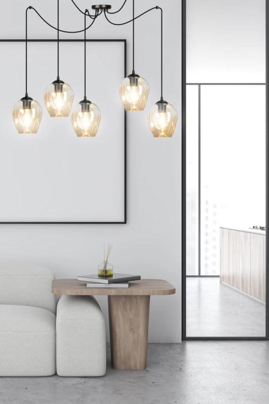 LEVEL 5 BL MIODOWY 758/5 lampa wisząca klosze szklane kule regulowana nowoczesna 8