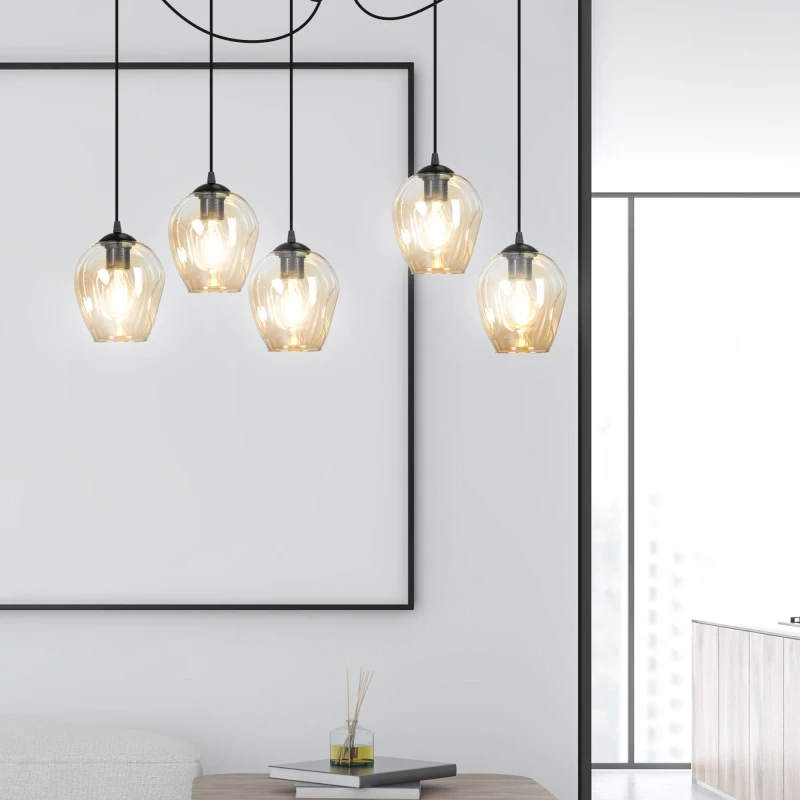 LEVEL 5 BL MIODOWY 758/5 lampa wisząca klosze szklane kule regulowana nowoczesna 9