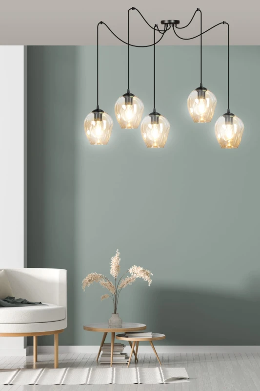 LEVEL 5 BL MIODOWY 758/5 lampa wisząca klosze szklane kule regulowana nowoczesna 10
