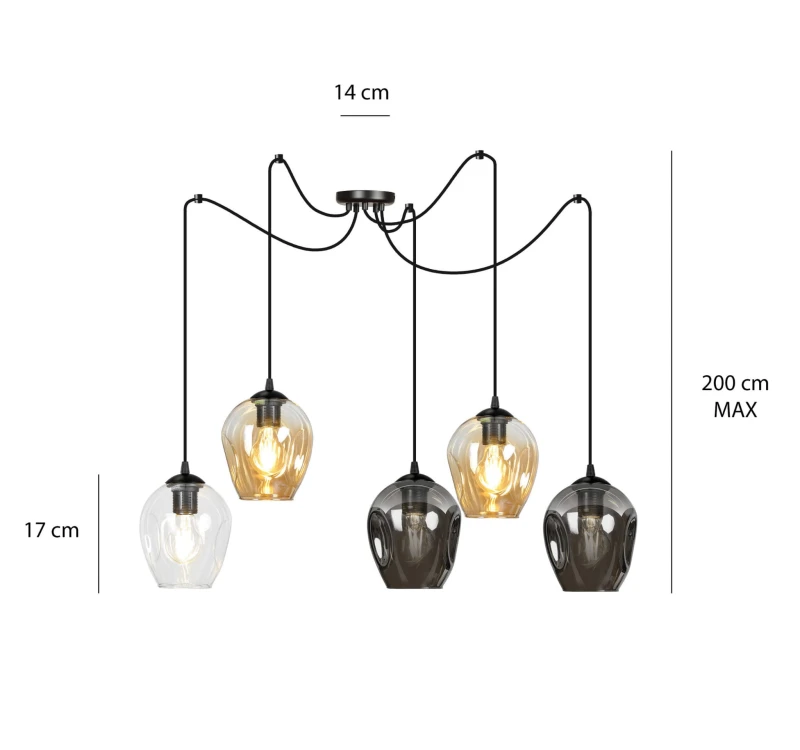 LEVEL 5 BL MIX 759/5 lampa wisząca klosze szklane kule regulowana nowoczesna 5