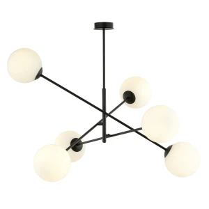 Lampa sufitowa LINEAR 6 BLACK/OPAL czarna z kloszami 
