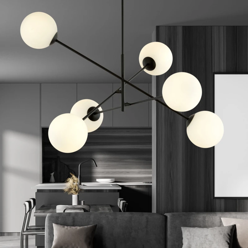 LINEAR 6 BLACK/OPAL 1169/6 lampa sufitowa żyrandol nowoczesny klosze 3
