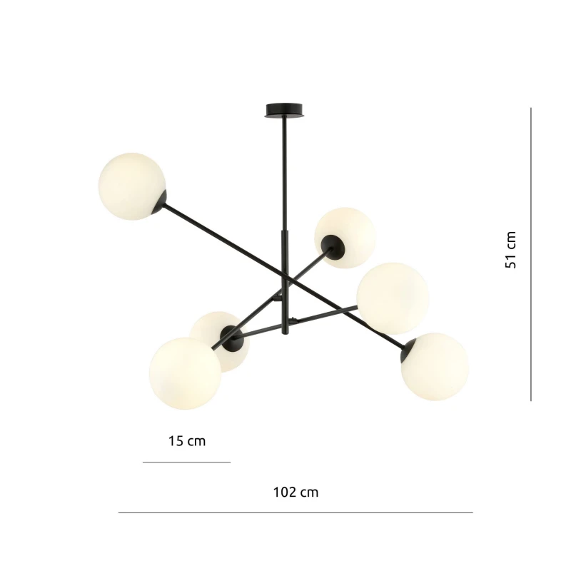 LINEAR 6 BLACK/OPAL 1169/6 lampa sufitowa żyrandol nowoczesny klosze 7