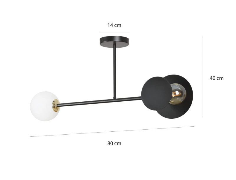 MINERVA 2 BLACK 612/2 oryginalna lampa sufitowa czarna biały klosz złote elementy 3