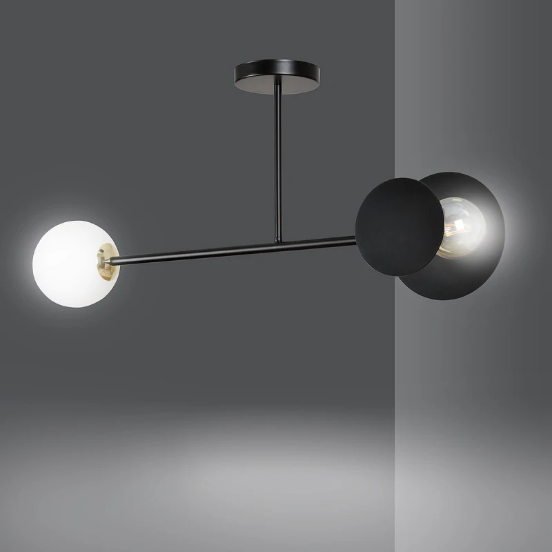 MINERVA 2 BLACK 612/2 oryginalna lampa sufitowa czarna biały klosz złote elementy 4