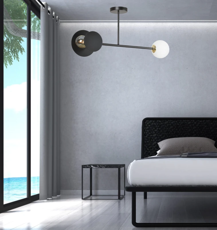 MINERVA 2 BLACK 612/2 oryginalna lampa sufitowa czarna biały klosz złote elementy 7