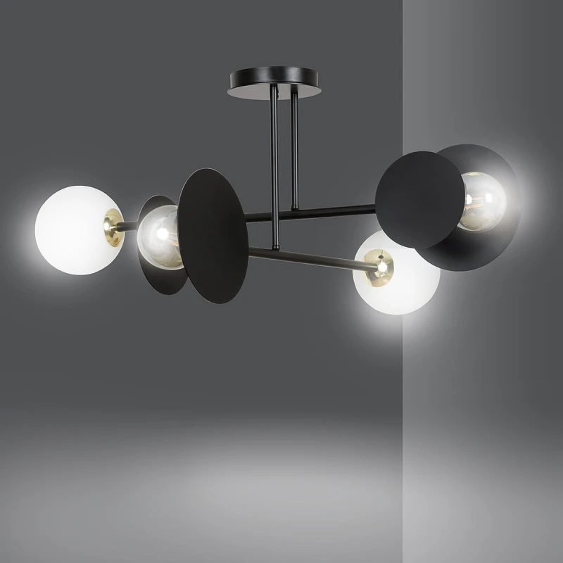 MINERVA 4 BLACK 612/4 oryginalna lampa sufitowa czarna biały klosz złote elementy