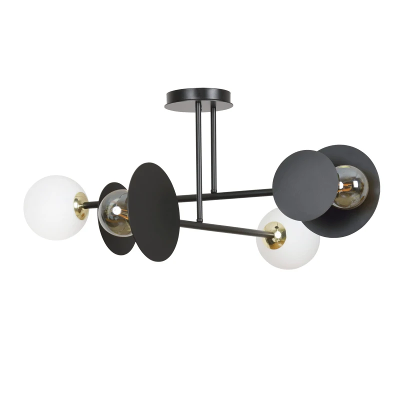 MINERVA 4 BLACK 612/4 oryginalna lampa sufitowa czarna biały klosz złote elementy 1