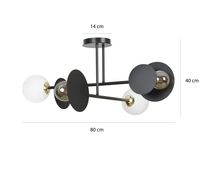 MINERVA 4 BLACK 612/4 oryginalna lampa sufitowa czarna biały klosz złote elementy 4