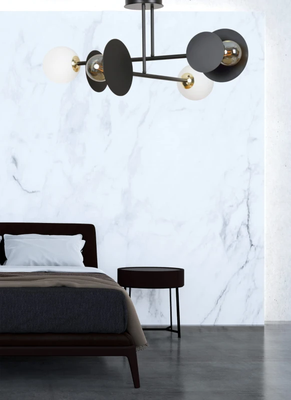 MINERVA 4 BLACK 612/4 oryginalna lampa sufitowa czarna biały klosz złote elementy 5