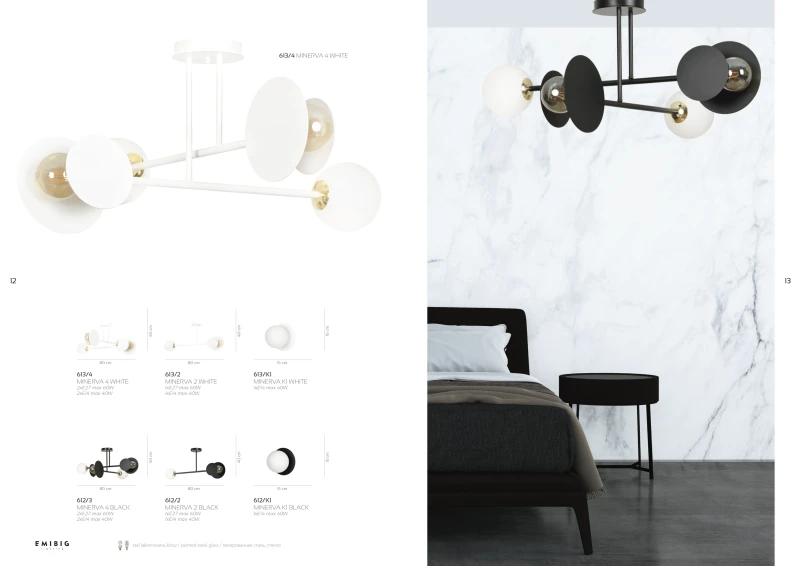 MINERVA 4 WHITE 613/4 oryginalna lampa sufitowa biała biały klosz złote elementy 7