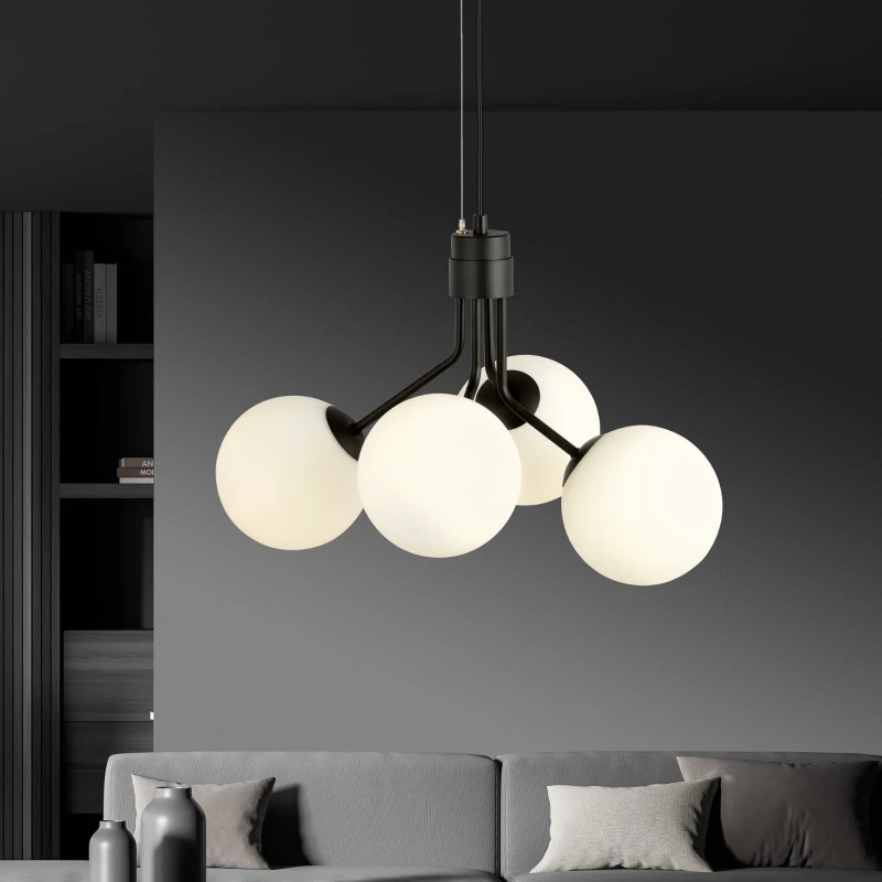 NOVA 4  BLACK/OPAL 1138/4 lampa wisząca design szklane klosze
