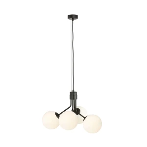 Lampa wisząca NOVA 4  BLACK/OPAL czarna z kloszami