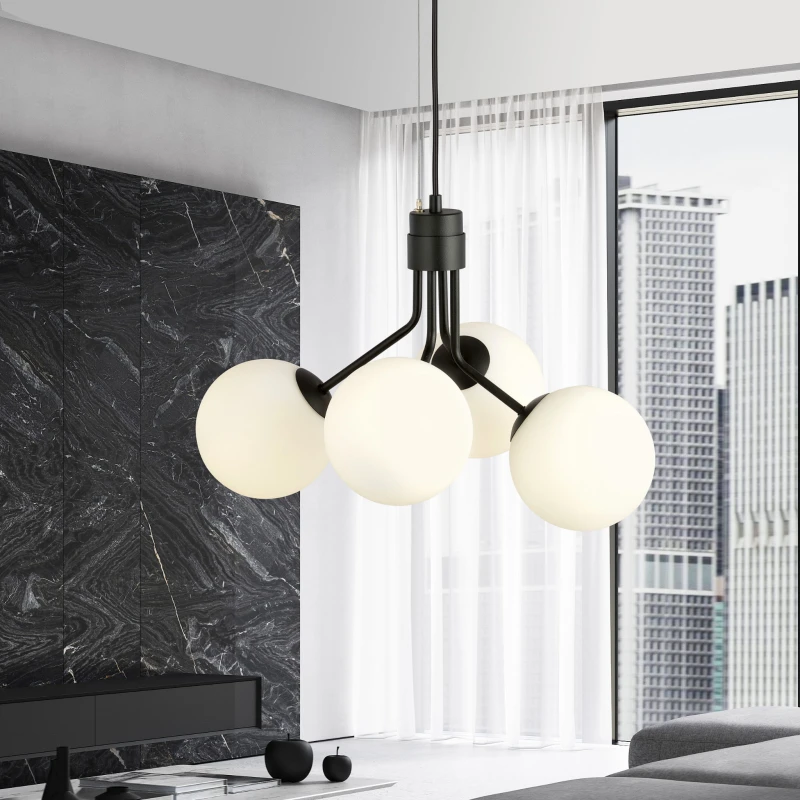 NOVA 4  BLACK/OPAL 1138/4 lampa wisząca design szklane klosze 3