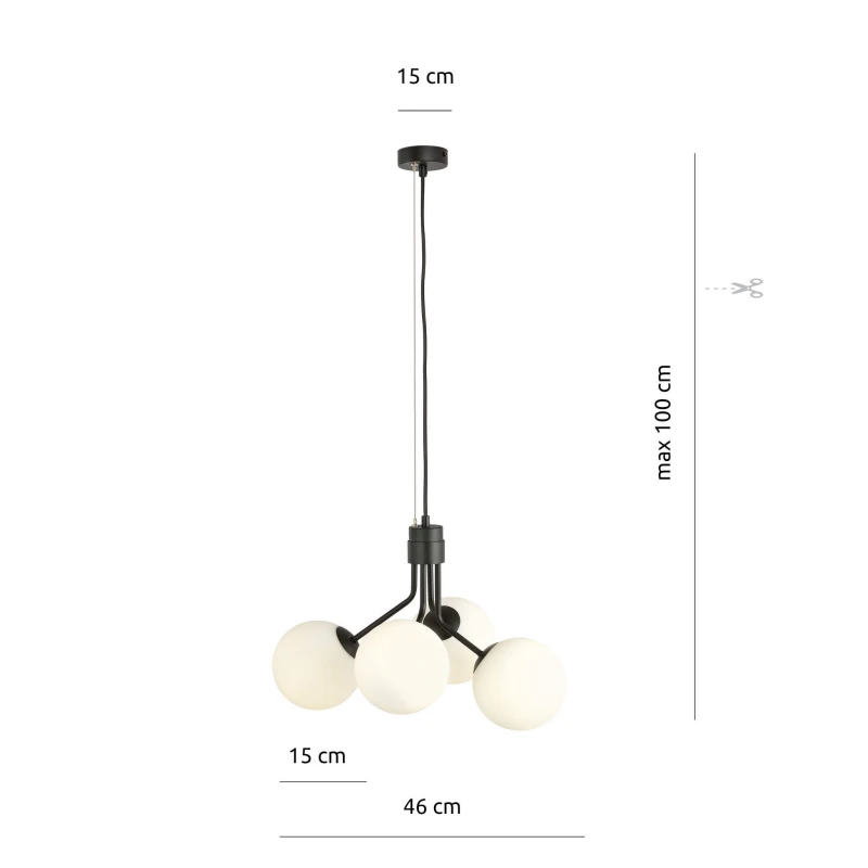 NOVA 4  BLACK/OPAL 1138/4 lampa wisząca design szklane klosze 5