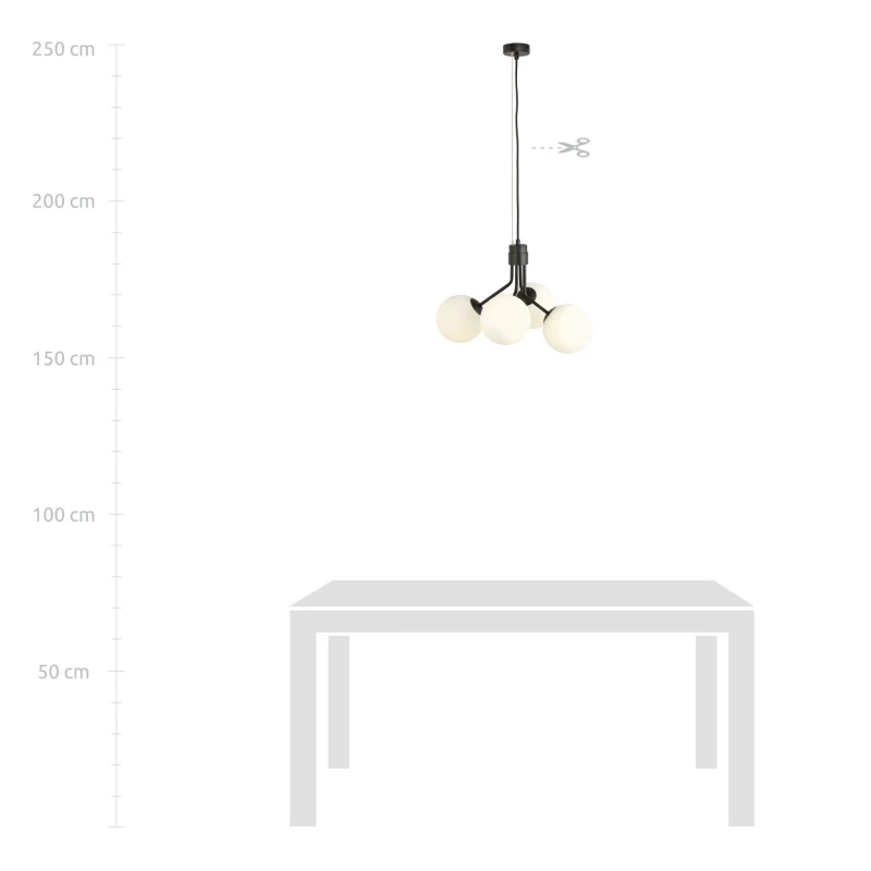 NOVA 4  BLACK/OPAL 1138/4 lampa wisząca design szklane klosze 6