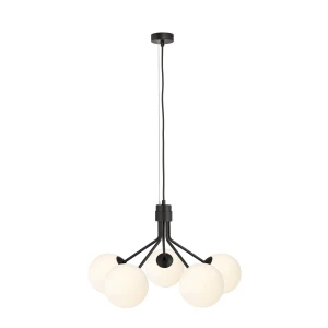 Lampa wisząca NOVA 5  BLACK/OPAL czarna z kloszami 