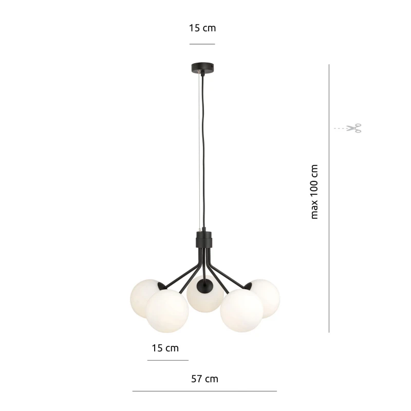 NOVA 5  BLACK/OPAL 1138/5 lampa wisząca design szklane klosze 7