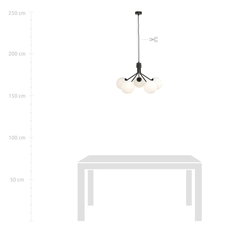 NOVA 5  BLACK/OPAL 1138/5 lampa wisząca design szklane klosze 8