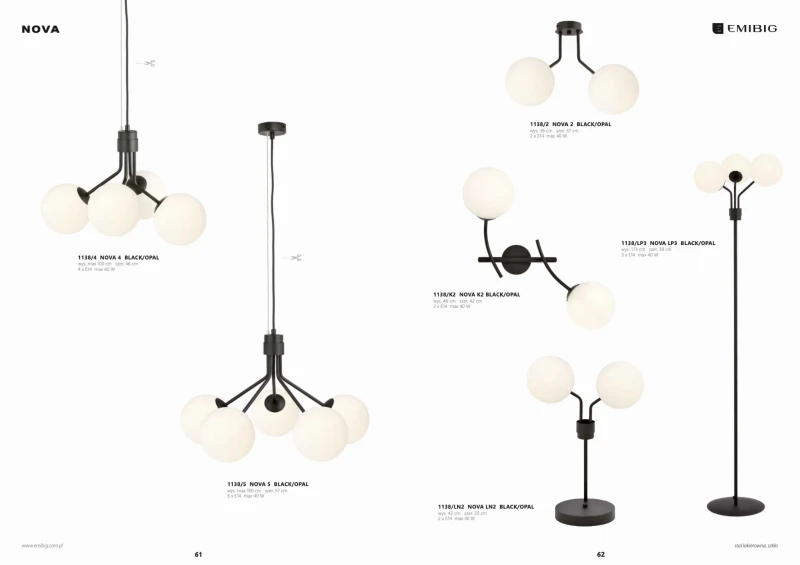 NOVA LN2 BLACK/OPAL 1138/LN2 nowoczesna lampka nocna klosze 2